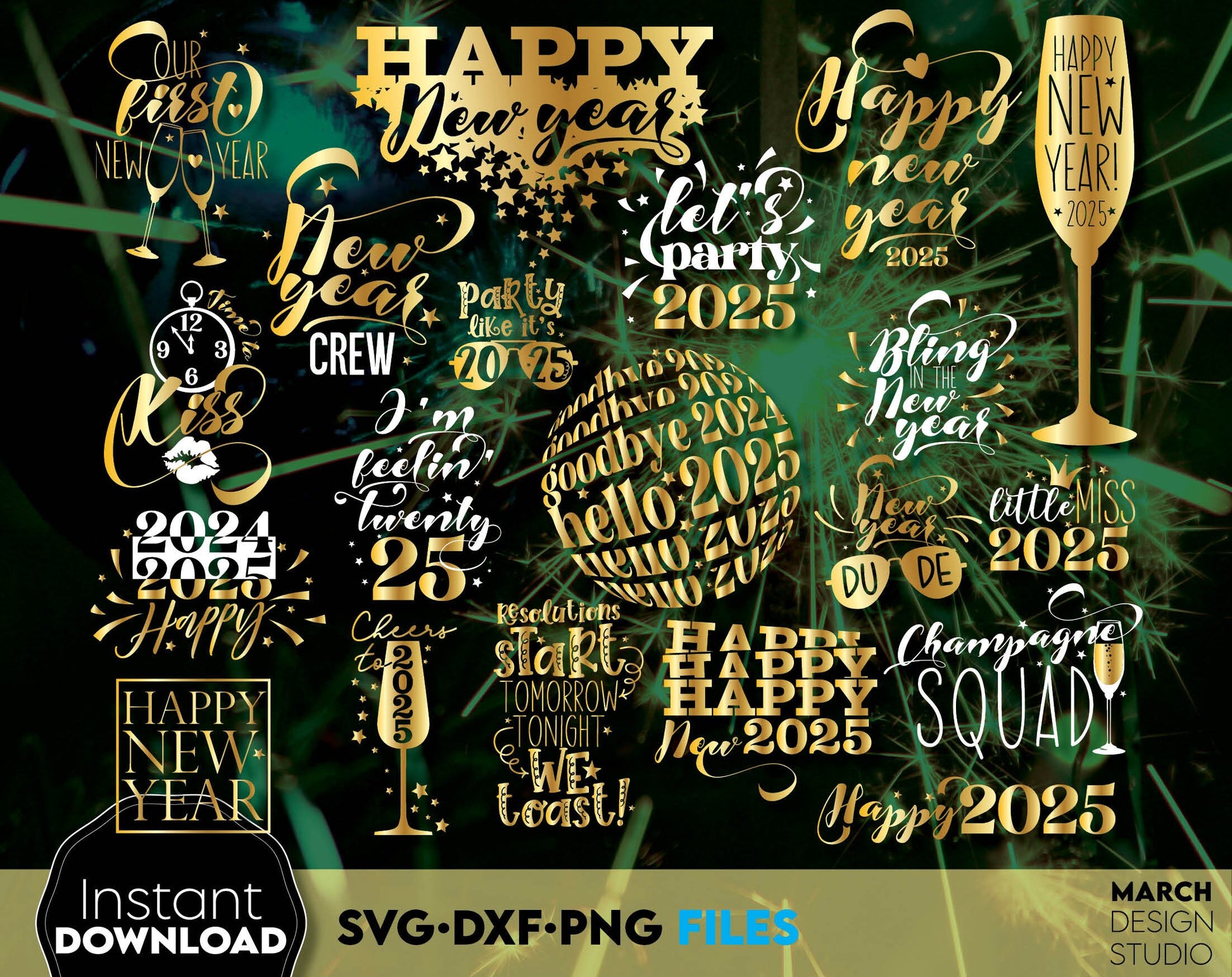 Happy New Year 2025 SVG Bundle | Hand Lettered New Year Ornaments SVG | New Years SVG | New Year Sublimation | New Year Quotes Svg | Png Dxf