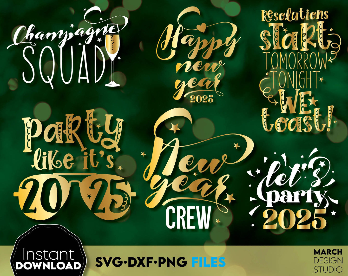 Happy New Year 2025 SVG Bundle | Hand Lettered New Year Ornaments SVG | New Years SVG | New Year Sublimation | New Year Quotes Svg | Png Dxf