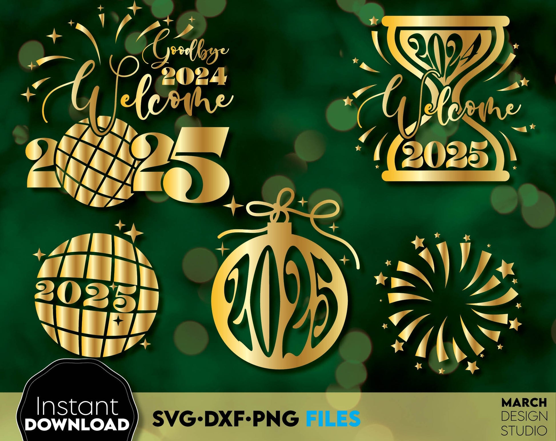 Happy New Year 2025 SVG Bundle | Hand Lettered New Year Ornaments SVG | New Years SVG | New Year Sublimation | New Year Quotes Svg | Png Dxf