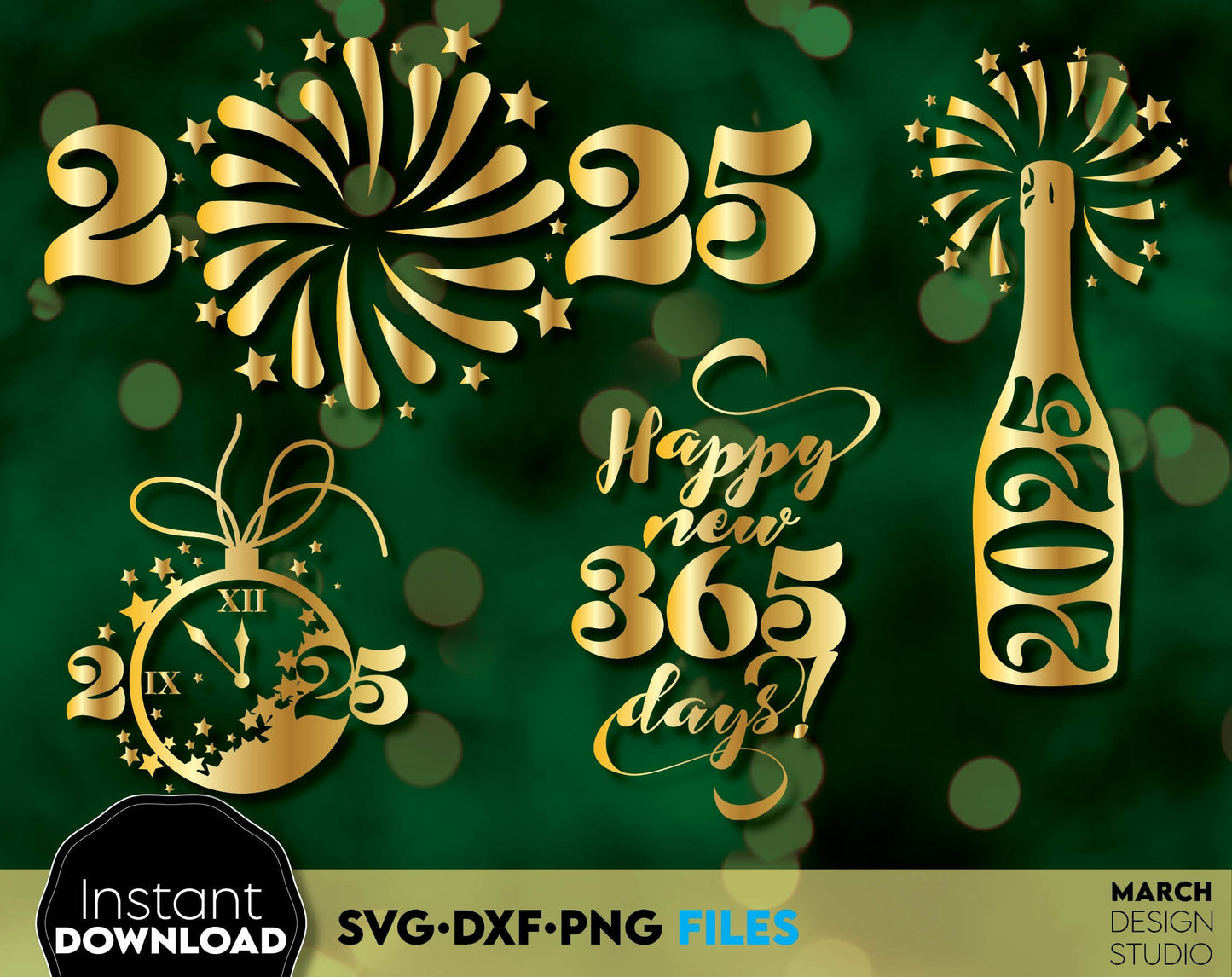 Happy New Year 2025 SVG Bundle | Hand Lettered New Year Ornaments SVG | New Years SVG | New Year Sublimation | New Year Quotes Svg | Png Dxf