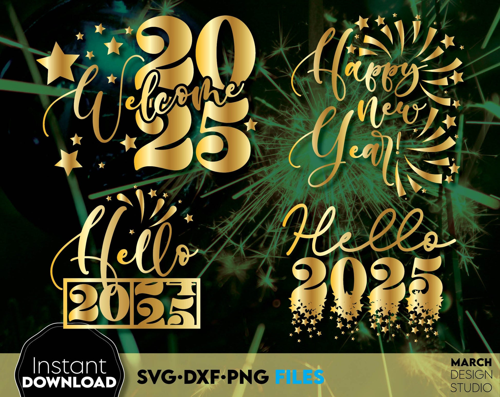 Happy New Year 2025 SVG Bundle | Hand Lettered New Year Ornaments SVG | New Years SVG | New Year Sublimation | New Year Quotes Svg | Png Dxf