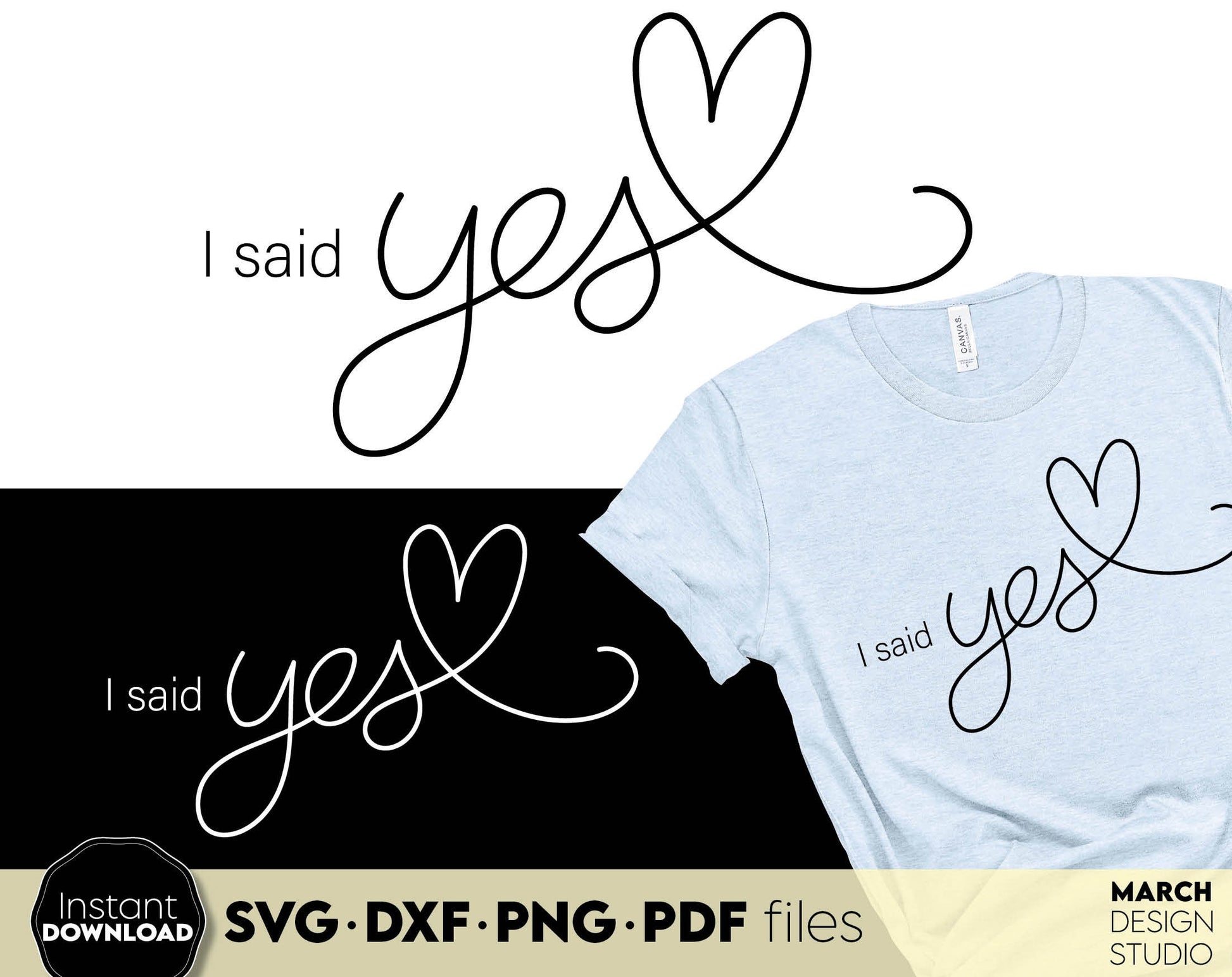 I said Yes and She said Yes TEAM design for wedding gifts. SVG DXF PNG PDF files included. Compatible with Cricut, Silhouette or sublimation printers. Cut from vinyl, use for sublimation or laser cut projects. Buy now for a good price and enjoy