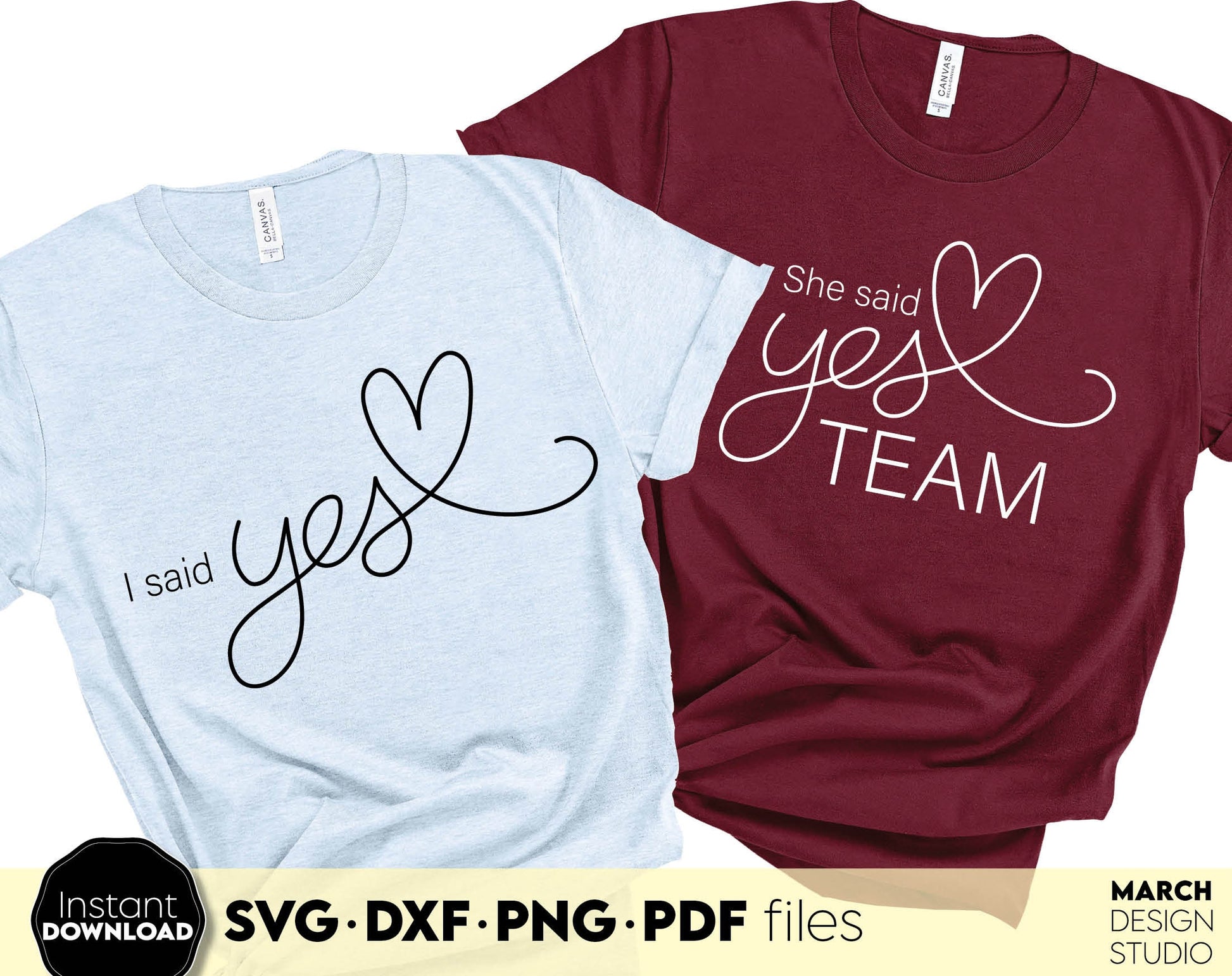 I said Yes and She said Yes TEAM design for wedding gifts. SVG DXF PNG PDF files included. Compatible with Cricut, Silhouette or sublimation printers. Cut from vinyl, use for sublimation or laser cut projects. Buy now for a good price and enjoy