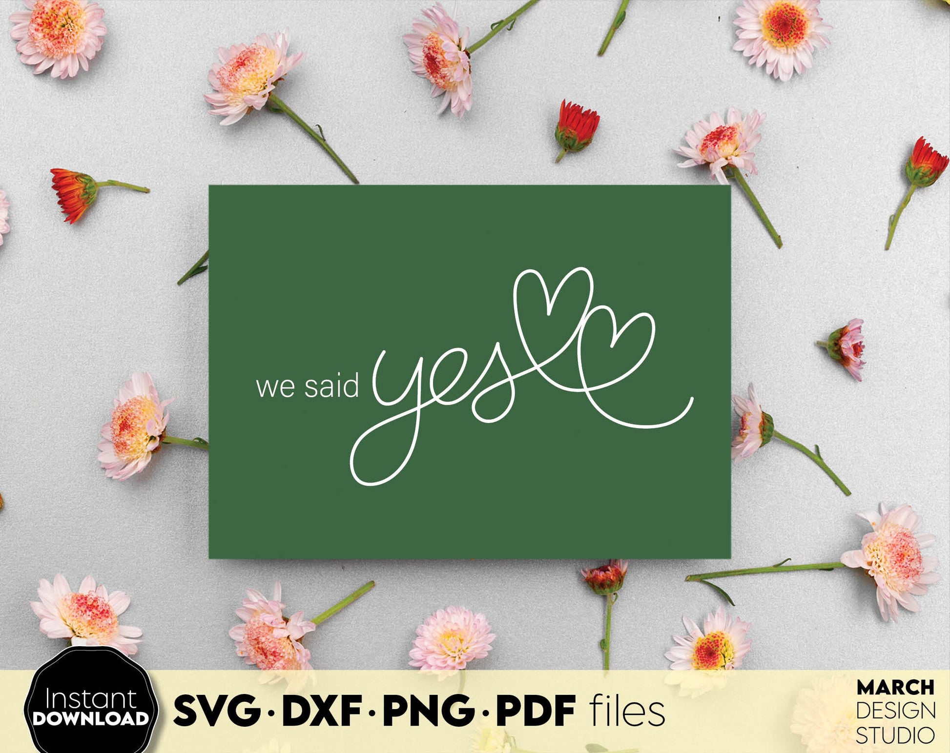 We Said Yes design for shirts, cards, wedding party decal. SVG DXF PNG PDF files included. Compatible with Cricut, Silhouette or sublimation printers. Cut from vinyl, use for sublimation or laser cut projects. Buy now for a good price and enjoy!