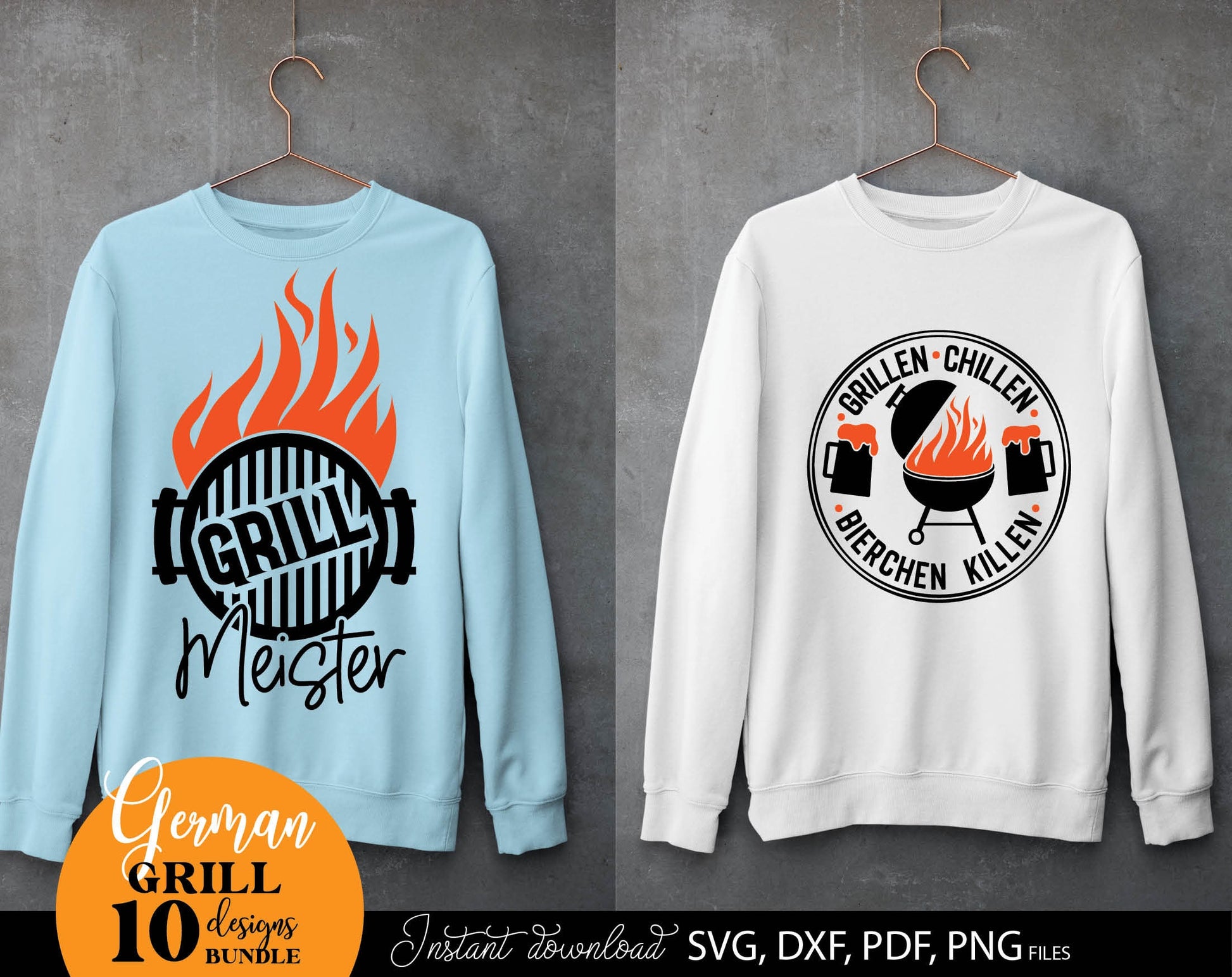 German Grillmeister plotter files bundle. SVG DXF PDF PNG files included. Compatible with Cricut, Silhouette, sublimation printers or other equipment. Cut from vinyl, use for sublimation or laser cut or grave projects. Buy now for a good price!