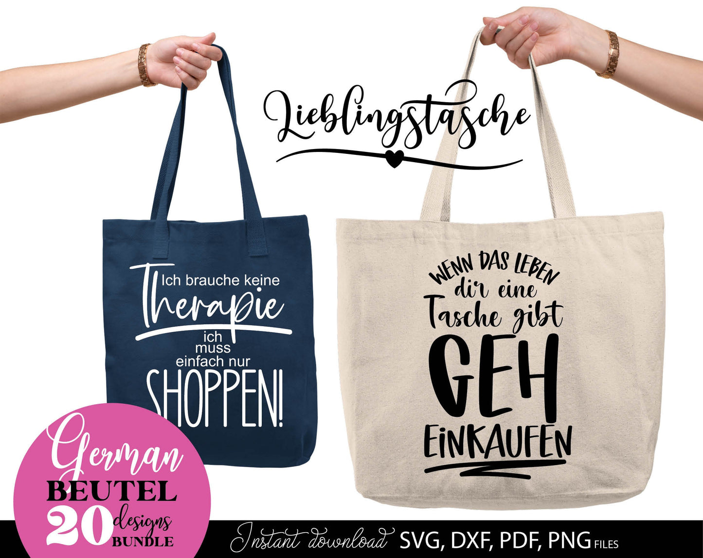 Deutsche Spruche fur Beutel Plotterdatei Taschenspruche Bundle. SVG DXF PDF PNG files included. Compatible with Cricut, Silhouette, sublimation printers and other equipment. Cut from vinyl, use for sublimation or laser cut or grave projects. Buy now!