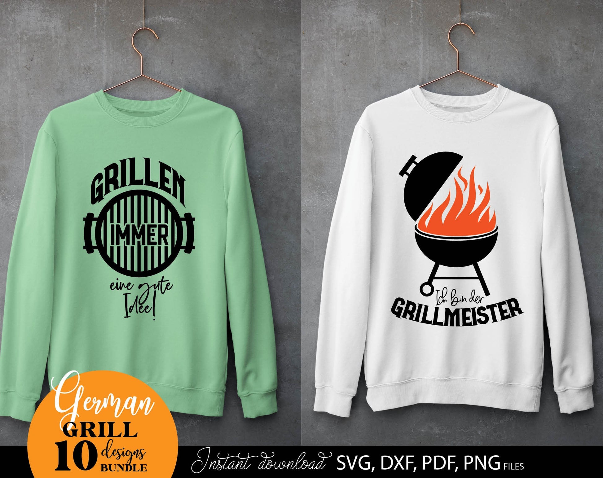 German Grillmeister plotter files bundle. SVG DXF PDF PNG files included. Compatible with Cricut, Silhouette, sublimation printers or other equipment. Cut from vinyl, use for sublimation or laser cut or grave projects. Buy now for a good price!