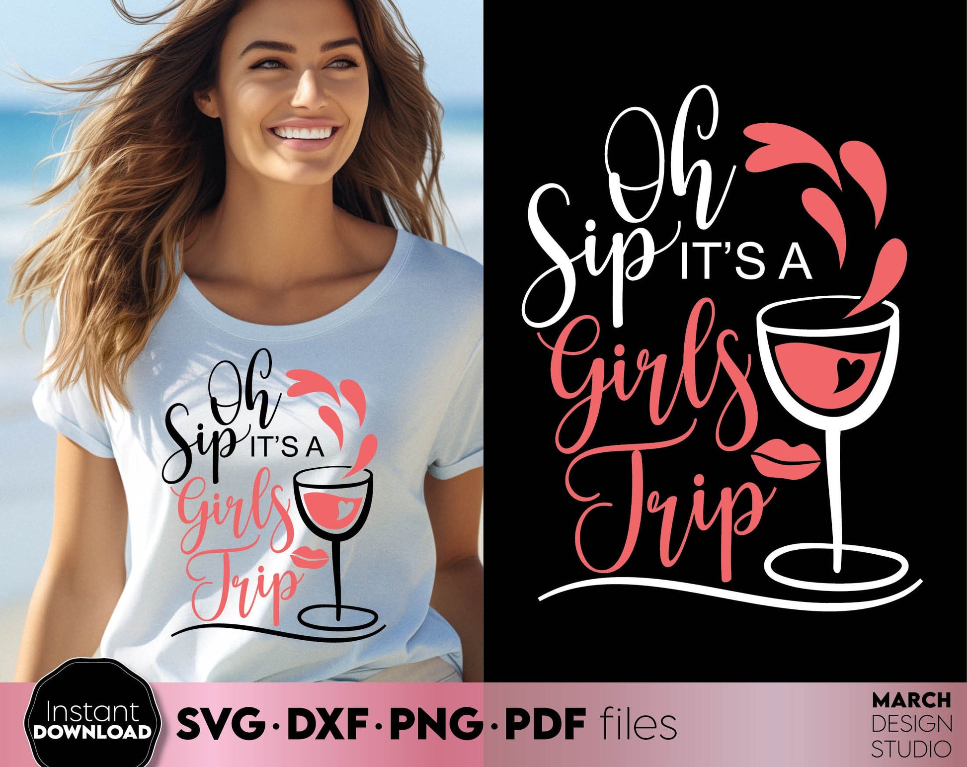 Oh Sip Its A Girls Trip - Girls Weekend matching shirts design Svg Png Dxf Pdf. Compatible with Cricut, Silhouette, sublimation printers or other eqipment. Buy now for a good price and enjoy!