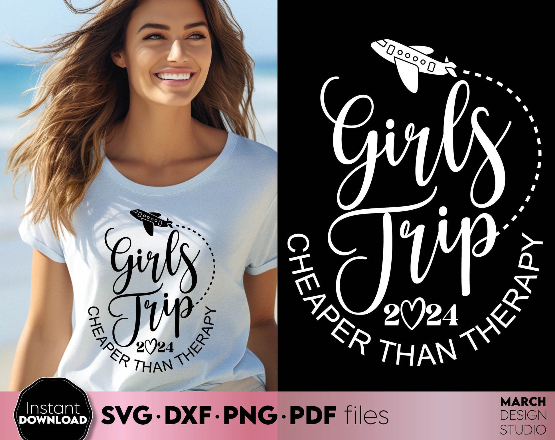 Girls Trip 2024 Weekend Shirt design. SVG PNG PDF DXF files included. Compatible with Cricut, Silhouette or other equipment. Cut from vinyl, use for printing, sublimation or laser cut, grave projects. Buy now for a good price and enjoy!