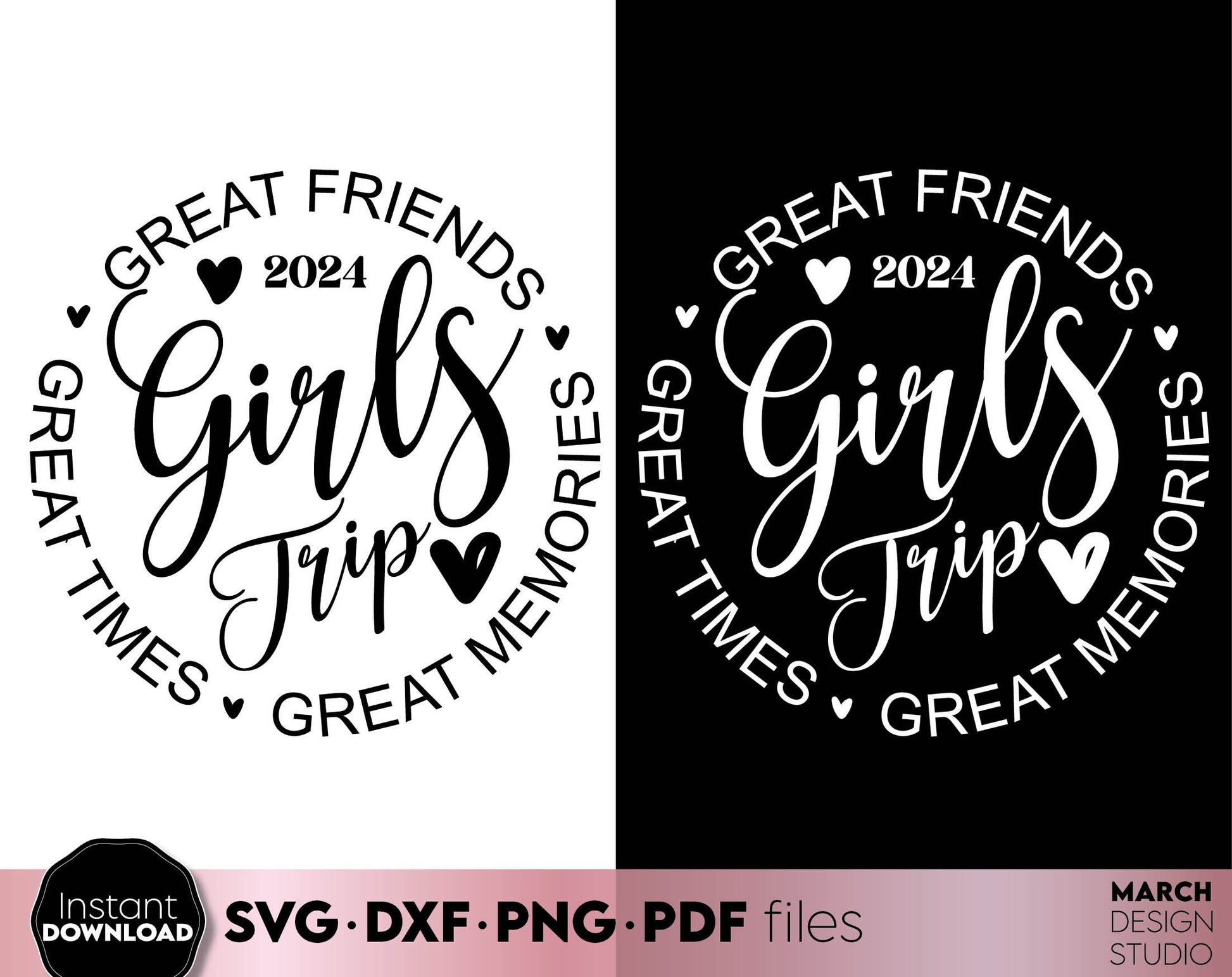 Great Friends Great Times Great Memories Girls Trip 2024 Matching Shirts design. SVG PNG DXF PDF files included. Compatible with Cricut, Silhouette or other equipment. Cut from vinyl, use for sublimation or laser cut/ grave projects. Buy now, enjoy!