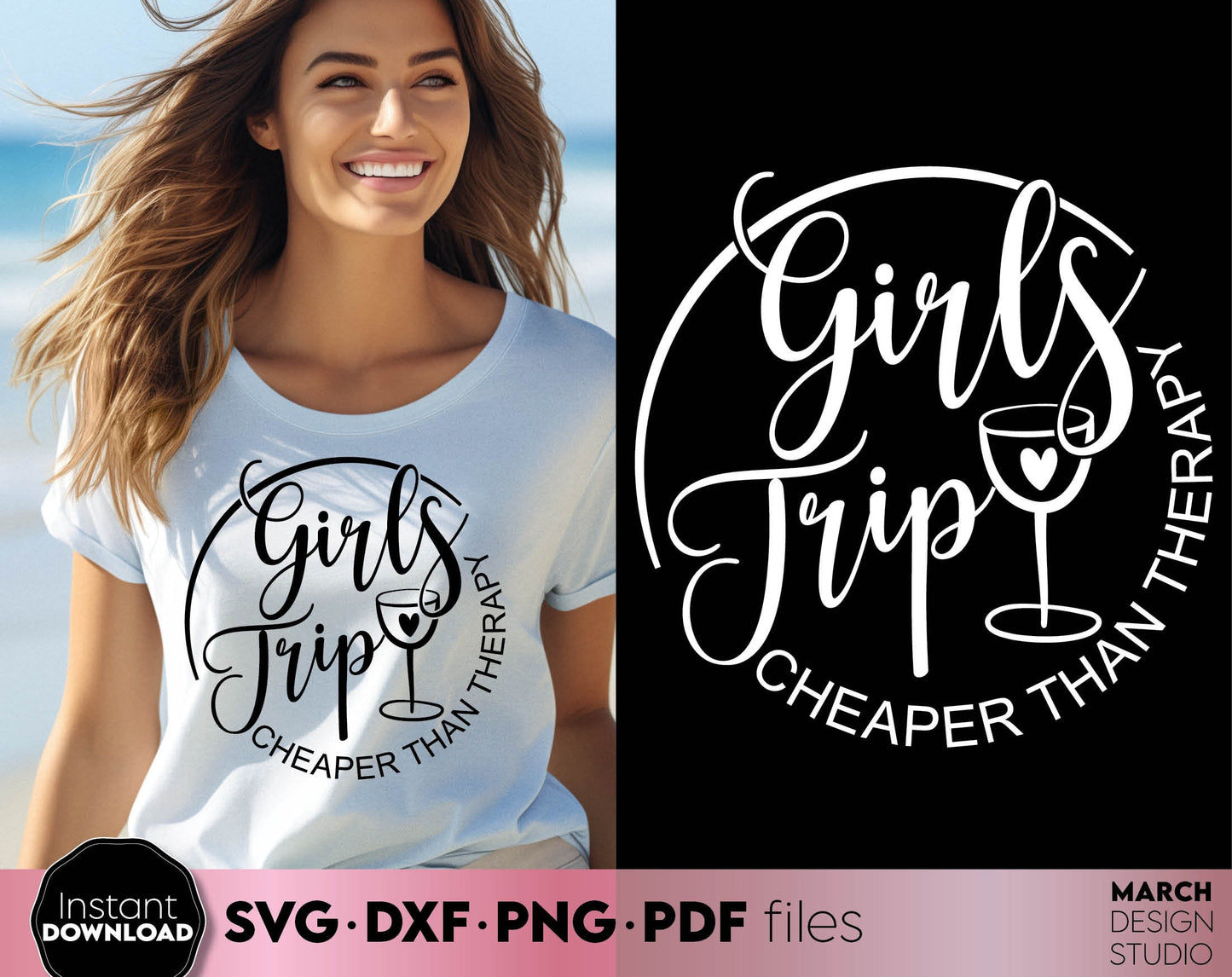 Girls Trip 2024 Weekend Shirt design. SVG PNG PDF DXF files included. Compatible with Cricut, Silhouette or other equipment. Cut from vinyl, use for printing, sublimation or laser cut, grave projects. Buy now for a good price and enjoy!