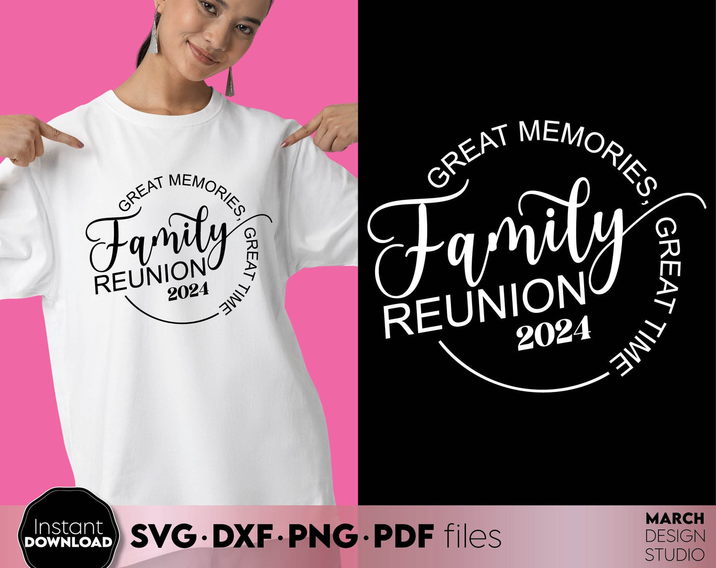 Great Memories Great Time Family Reunion 2024 Shirts design. SVG PNG DXF PDF files included. Compatible with Cricut, Silhouette or other equipment. Cut from vinyl, use for sublimation or laser cut/ grave projects. Buy now for a good price and enjoy!