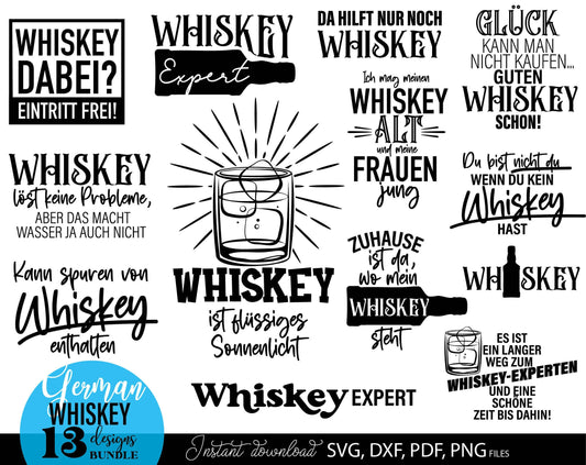 German Whiskey quotes for shirts, coasters and other. SVG DXF PDF PNG files included. Compatible with Cricut, Silhouette, sublimation printers or other equipment. Cut from vinyl, use for sublimation or laser cut or grave projects. Buy now and enjoy!