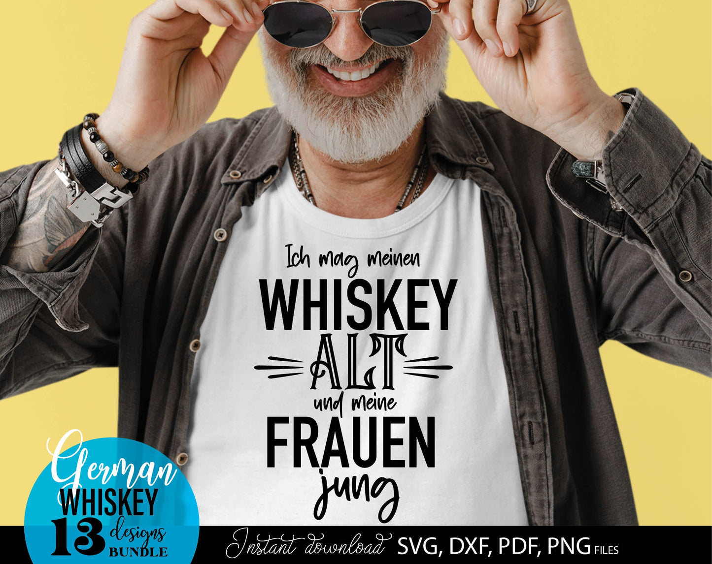 German Whiskey quotes for shirts, coasters and other. SVG DXF PDF PNG files included. Compatible with Cricut, Silhouette, sublimation printers or other equipment. Cut from vinyl, use for sublimation or laser cut or grave projects. Buy now and enjoy!