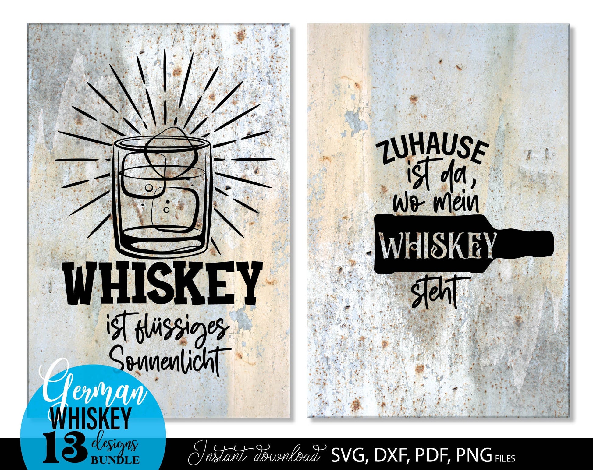 German Whiskey quotes for shirts, coasters and other. SVG DXF PDF PNG files included. Compatible with Cricut, Silhouette, sublimation printers or other equipment. Cut from vinyl, use for sublimation or laser cut or grave projects. Buy now and enjoy!