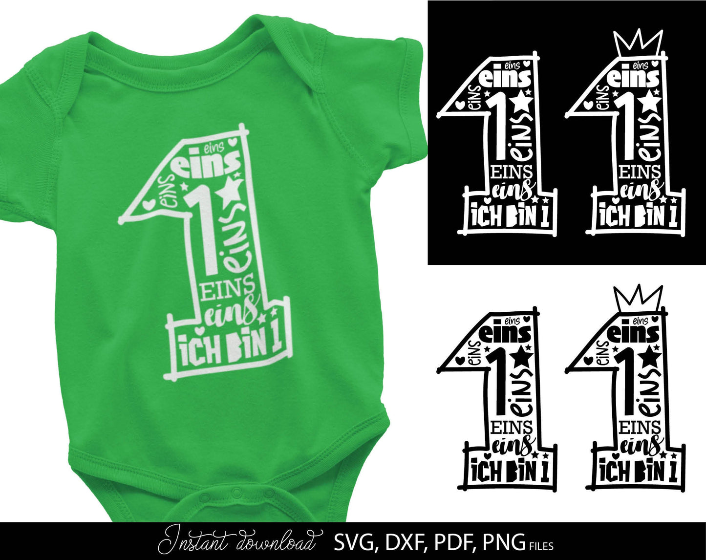 German Kind Der erste Geburtstag Number Plotter File Bundle Svg Png German kids Geburtstag number plotter file Geburtstagskind Eins Clipart. SVG DXFPDF PNG files included. Compatible with Cricut, Silhouette Studio and other equipment. Buy now, enjoy!