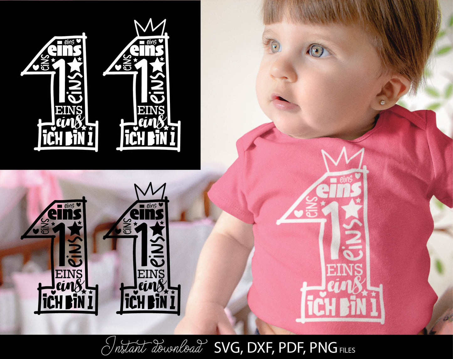 German Kind Der erste Geburtstag Number Plotter File Bundle Svg Png German kids Geburtstag number plotter file Geburtstagskind Eins Clipart. SVG DXFPDF PNG files included. Compatible with Cricut, Silhouette Studio and other equipment. Buy now, enjoy!