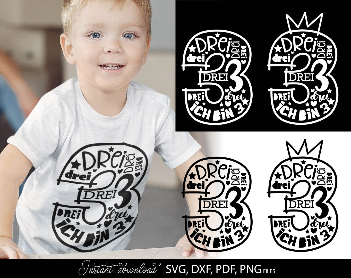 German Kind Der Dritte Geburtstag Number Plotter File Bundle Svg Png German kids Geburtstag number plotter file Geburtstagskind Drei Clipart. SVG DXF PDF PNG files included. Compatible with Cricut, Silhouette Studio or other equipment. Buy now, enjoy