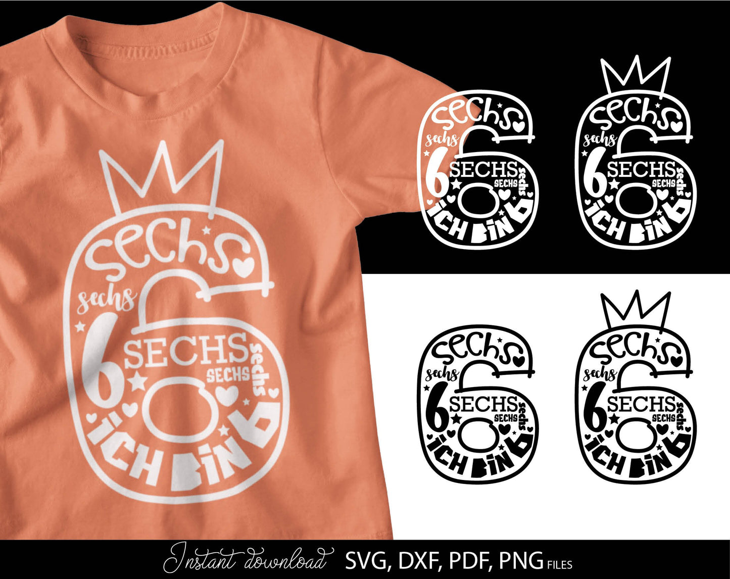 German Kind sechster Geburtstag Number sechs Plotter File Svg Png German kids ein Geschenk plotterdate Geburtstagskind ich bin sechs svg png. Compatible with Cricut, Silhouette Studio, sublimationprinters and other equipment. Buy now and enjoy!