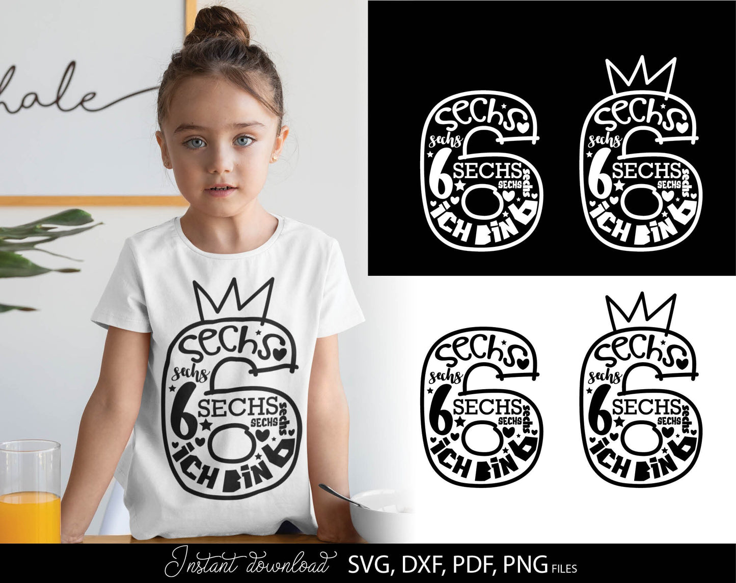 German Kind sechster Geburtstag Number sechs Plotter File Svg Png German kids ein Geschenk plotterdate Geburtstagskind ich bin sechs svg png. Compatible with Cricut, Silhouette Studio, sublimationprinters and other equipment. Buy now and enjoy!