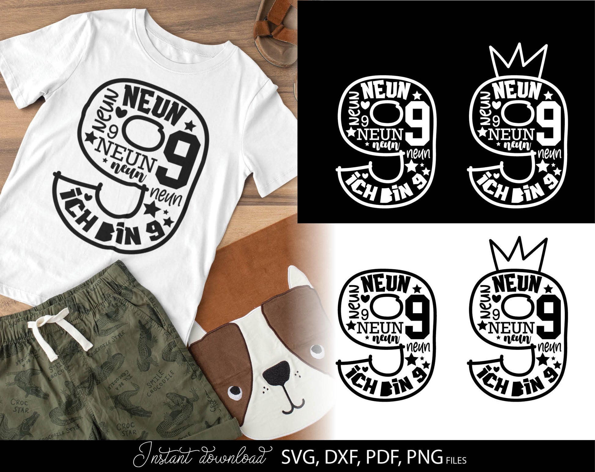 German Kind neunter Geburtstag Number neun Plotter Svg Png German kids ein Geschenk plotterdate Geburtstagskind ich bin neunter svg png. Compatible with Cricut, Silhouette Studio, sublimation printers or laser cut or grave equipment. Buy now! Enjoy!