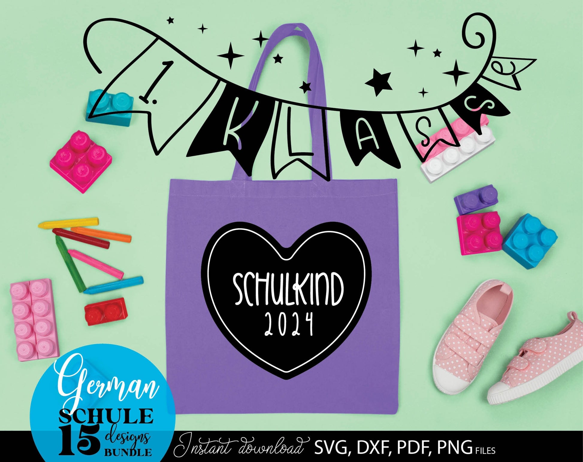 German Schulkind Plotterdatei bundle. SVG DXF PDF JPG PNG files included. Compatible With Cricut, Silhouette Studio, sublimation printers or other equipment. Cut from vinyl, use for sublimation or laser cut or grave projects. Buy now and enjoy!