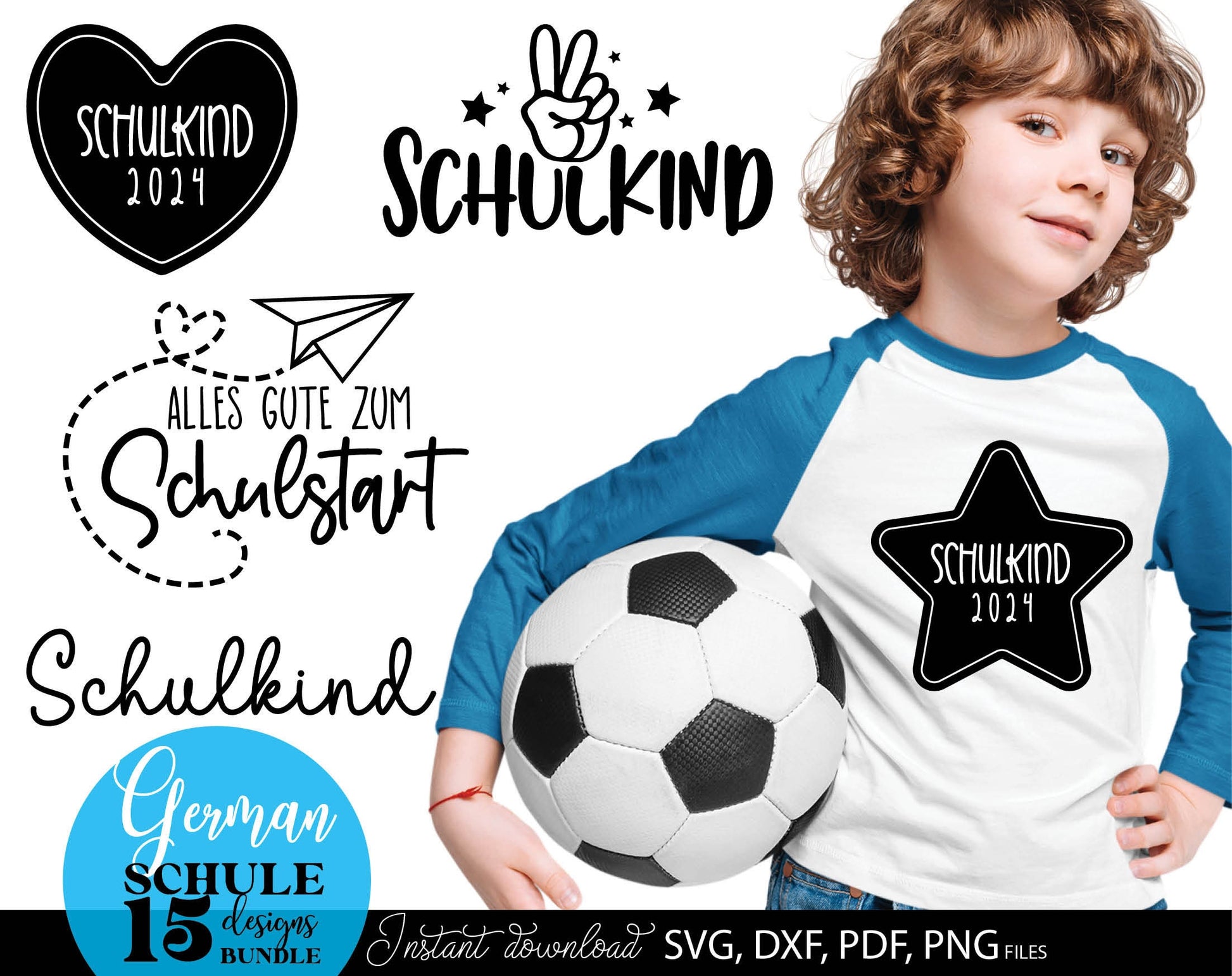 German Schulkind Plotterdatei bundle. SVG DXF PDF JPG PNG files included. Compatible With Cricut, Silhouette Studio, sublimation printers or other equipment. Cut from vinyl, use for sublimation or laser cut or grave projects. Buy now and enjoy!