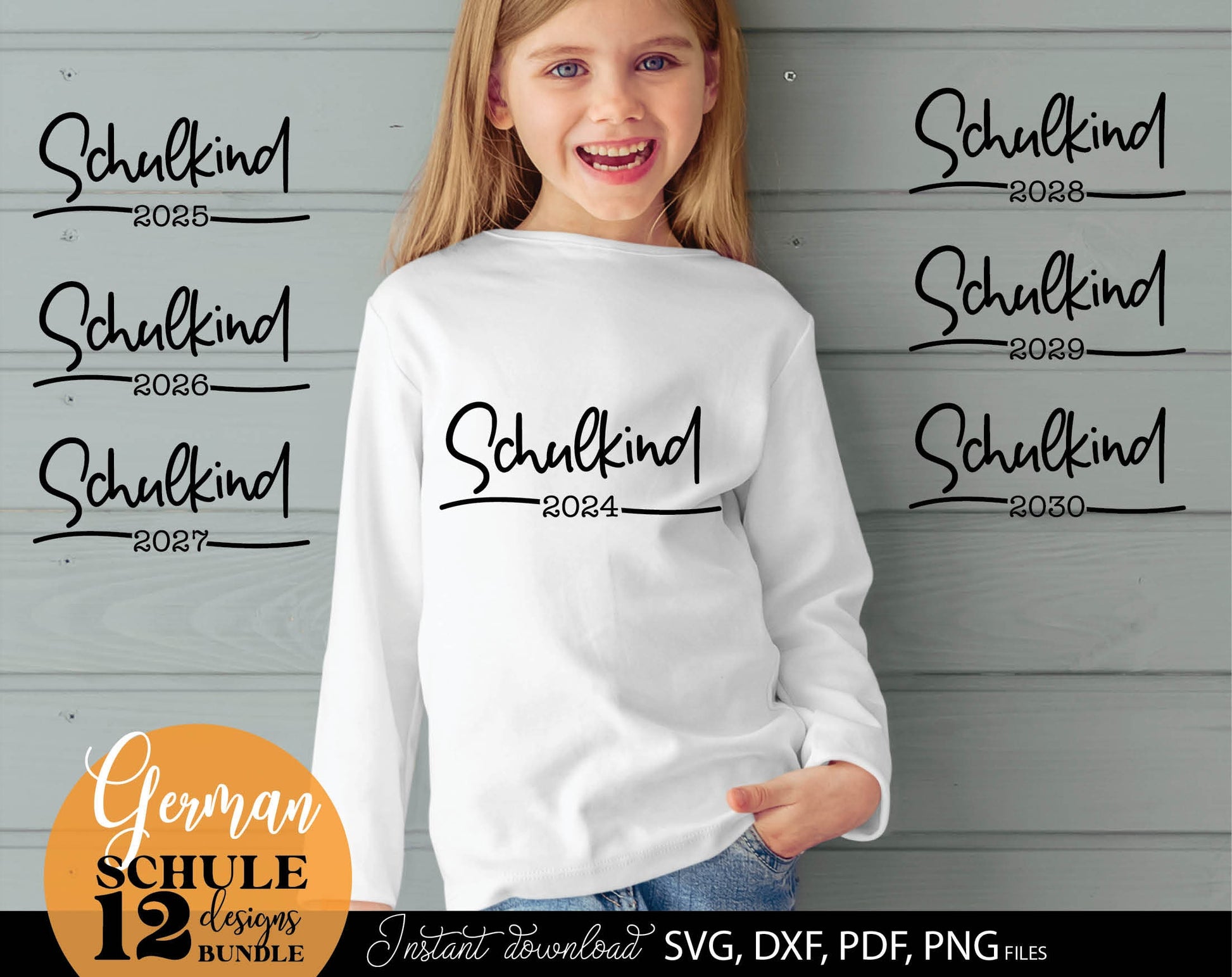 German Schulkind Plotterdatei bundle. SVG DXF PDF JPG PNG files included. Compatible With Cricut, Silhouette Studio, sublimation printers or other equipment. Cut from vinyl, use for sublimation or laser cut or grave projects. Buy now and enjoy!