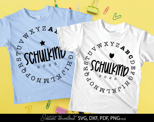 German Schulkind Plotterdatei 2025. SVG DXF PDF JPG PNG files included. Compatible With Cricut, Silhouette Studio, sublimation printers or other equipment. Cut from vinyl, use for sublimation or laser cut or grave projects. Buy now and enjoy!