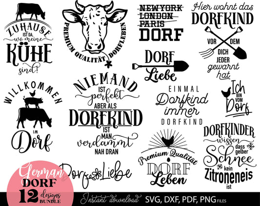 German Dorfkind Svg Png Pdf Plotterdatei Bundle for Cricut Silhouette Studio - laser village child laser file Dxf - Village Dorfkind Quotes.  Cut from vinyl, use for sublimation or laser cut or grave projects. Buy now for a good price and enjoy!
