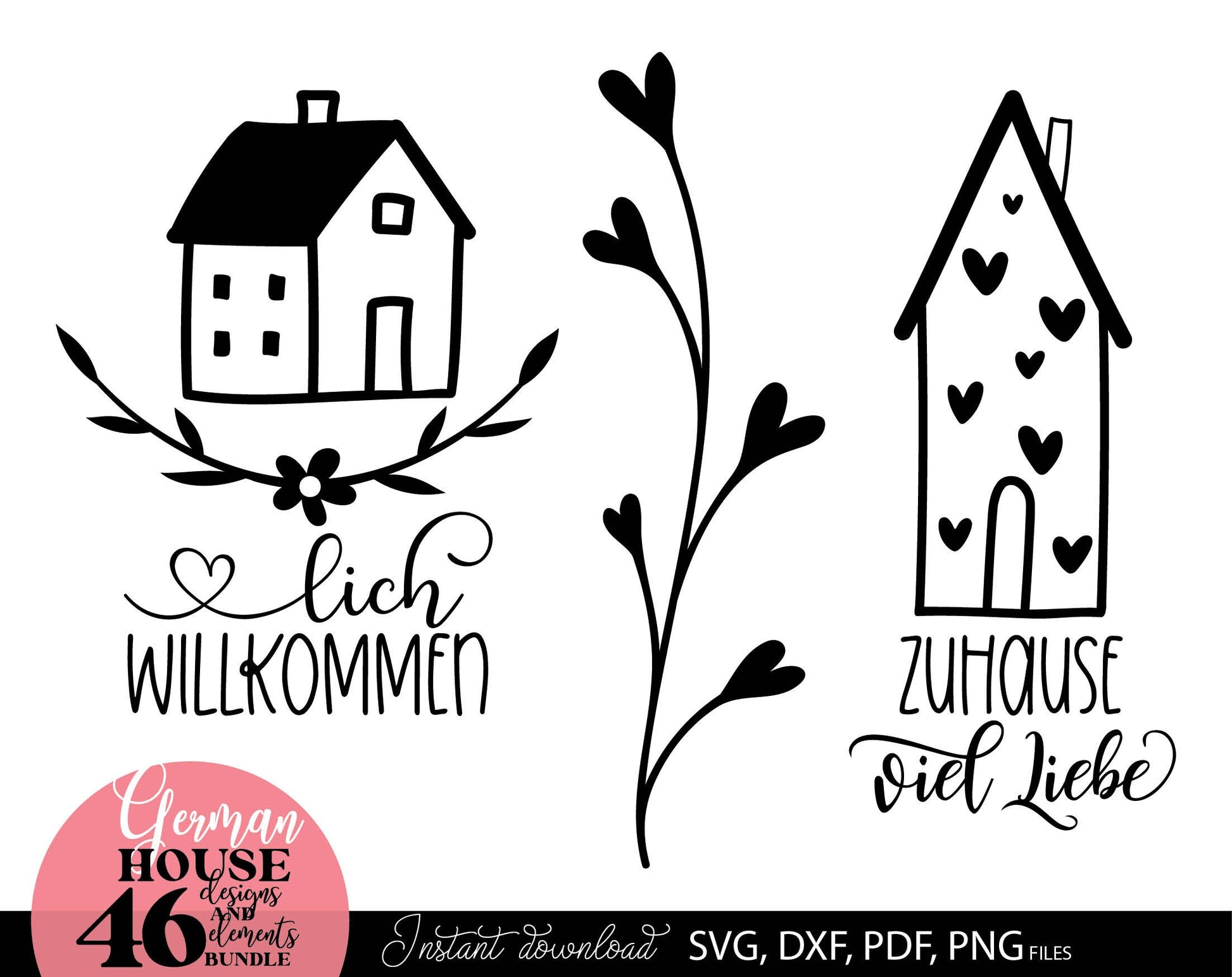 German zuhause willkommen plotter files bundle. SVG DXF PDF PNG files for included. Compatible with Cricut, Silhouette or other equipment. Cut from vinyl, use for sublimation or laser cut or grave projects as well. Buy now for a good price, enjoy