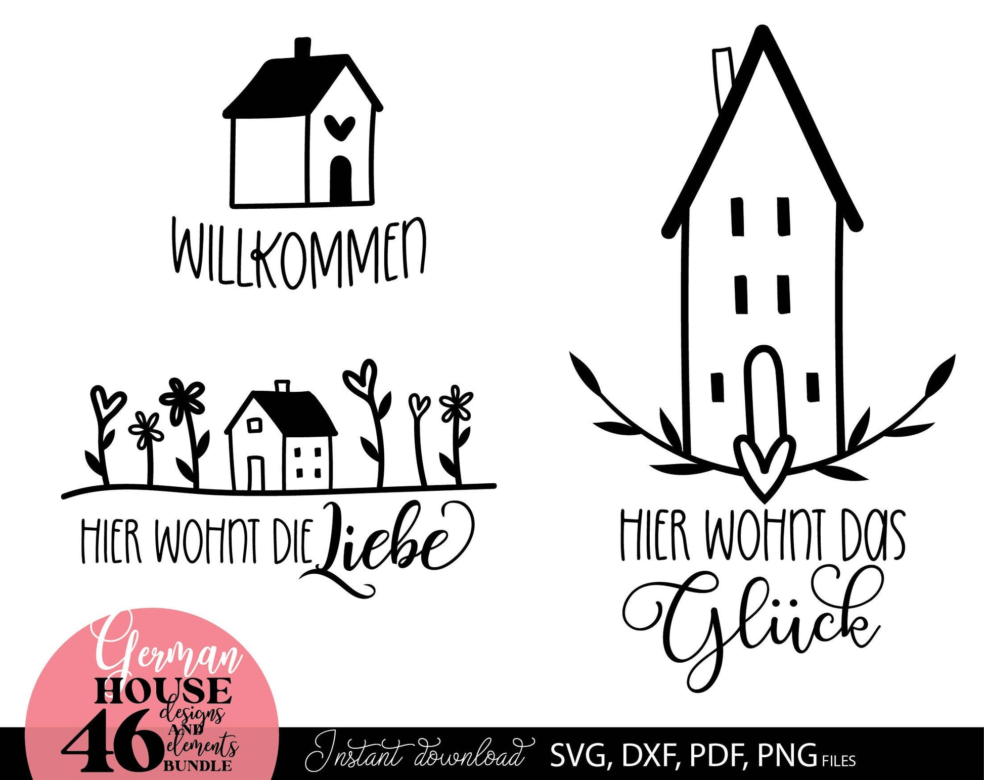 German zuhause willkommen plotter files bundle. SVG DXF PDF PNG files for included. Compatible with Cricut, Silhouette or other equipment. Cut from vinyl, use for sublimation or laser cut or grave projects as well. Buy now for a good price, enjoy