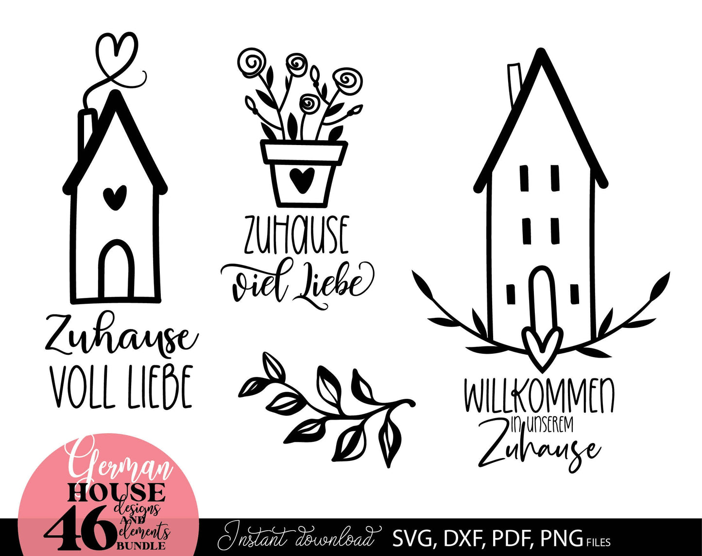 German zuhause willkommen plotter files bundle. SVG DXF PDF PNG files for included. Compatible with Cricut, Silhouette or other equipment. Cut from vinyl, use for sublimation or laser cut or grave projects as well. Buy now for a good price, enjoy