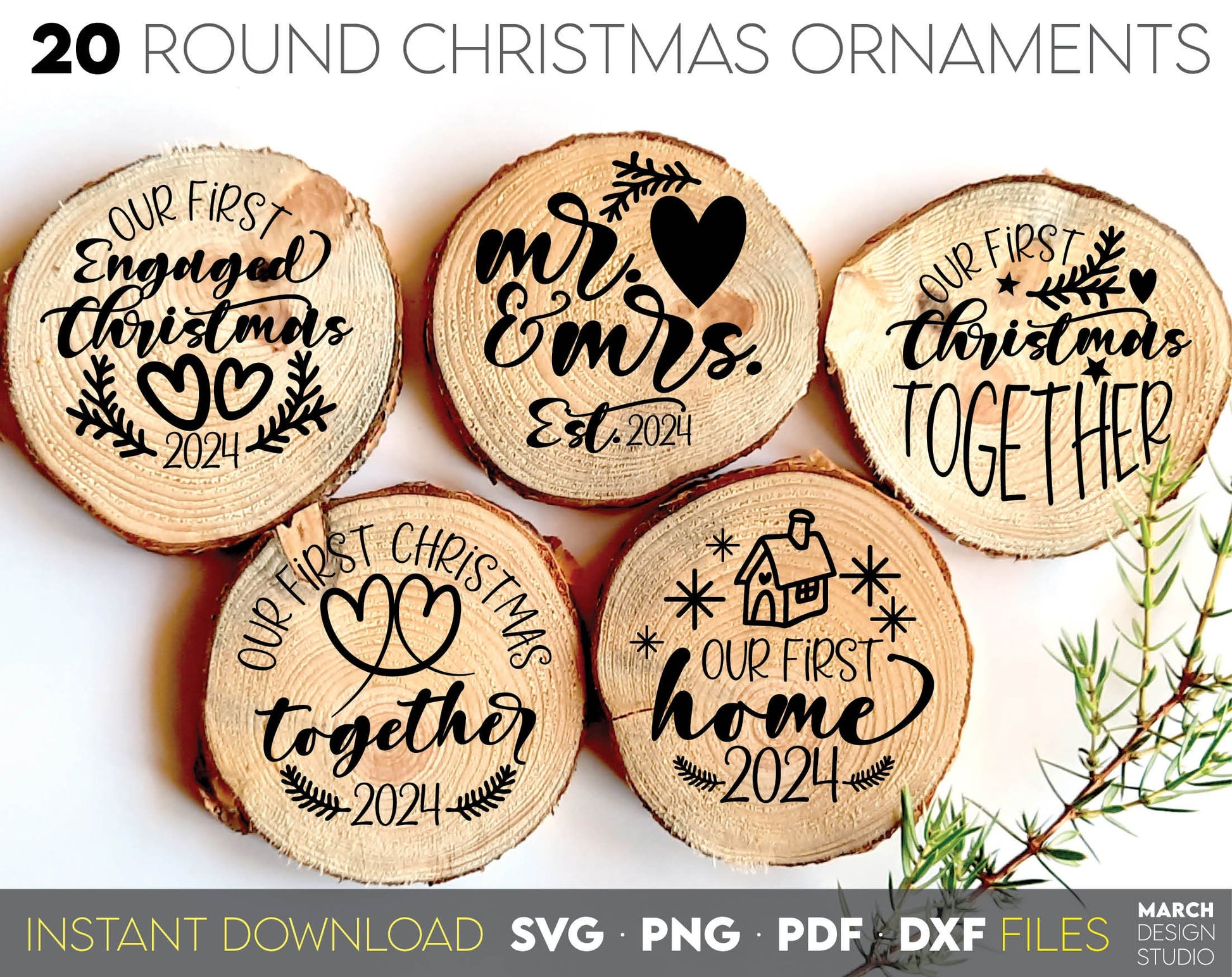 Our first christmas svg bundle hand lettered | first christmas 2024 ornament svg | our first christmas mr and mrs svg | merry and maried svg