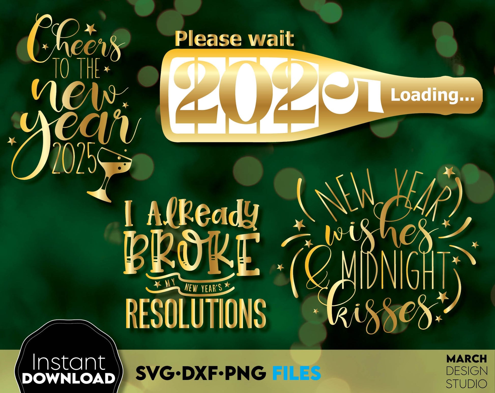 Happy New Year 2025 Svg Png Bundle Hand Lettered New Year Ornaments Svg New Years Png New Year Sublimation New Year Quotes Svg Png Dxf