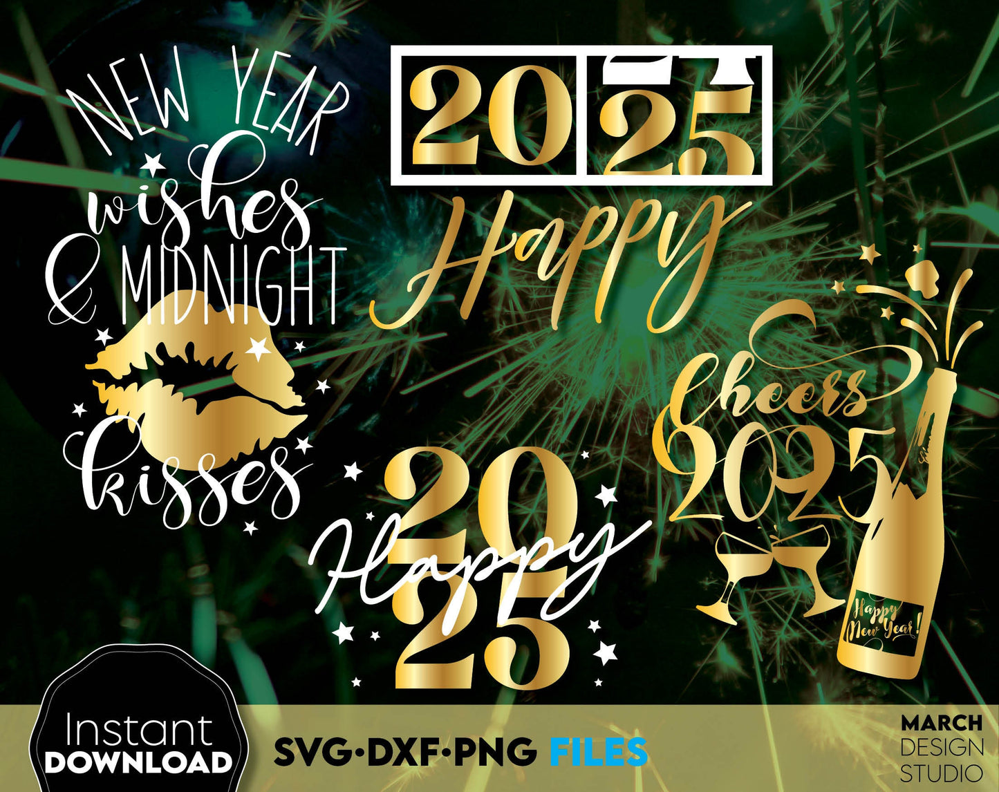 Happy New Year 2025 Svg Png Bundle Hand Lettered New Year Ornaments Svg New Years Png New Year Sublimation New Year Quotes Svg Png Dxf