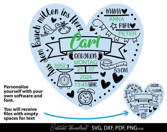 German Newborn Plotter file bundle. SVG DXF PDF PNG files included. Compatible with Cricut, Silhouette, sublimation printers or other equipment. Cut from vinyl, use for sublimation or laser cut or grave projects. Buy now for a good price and enjoy!