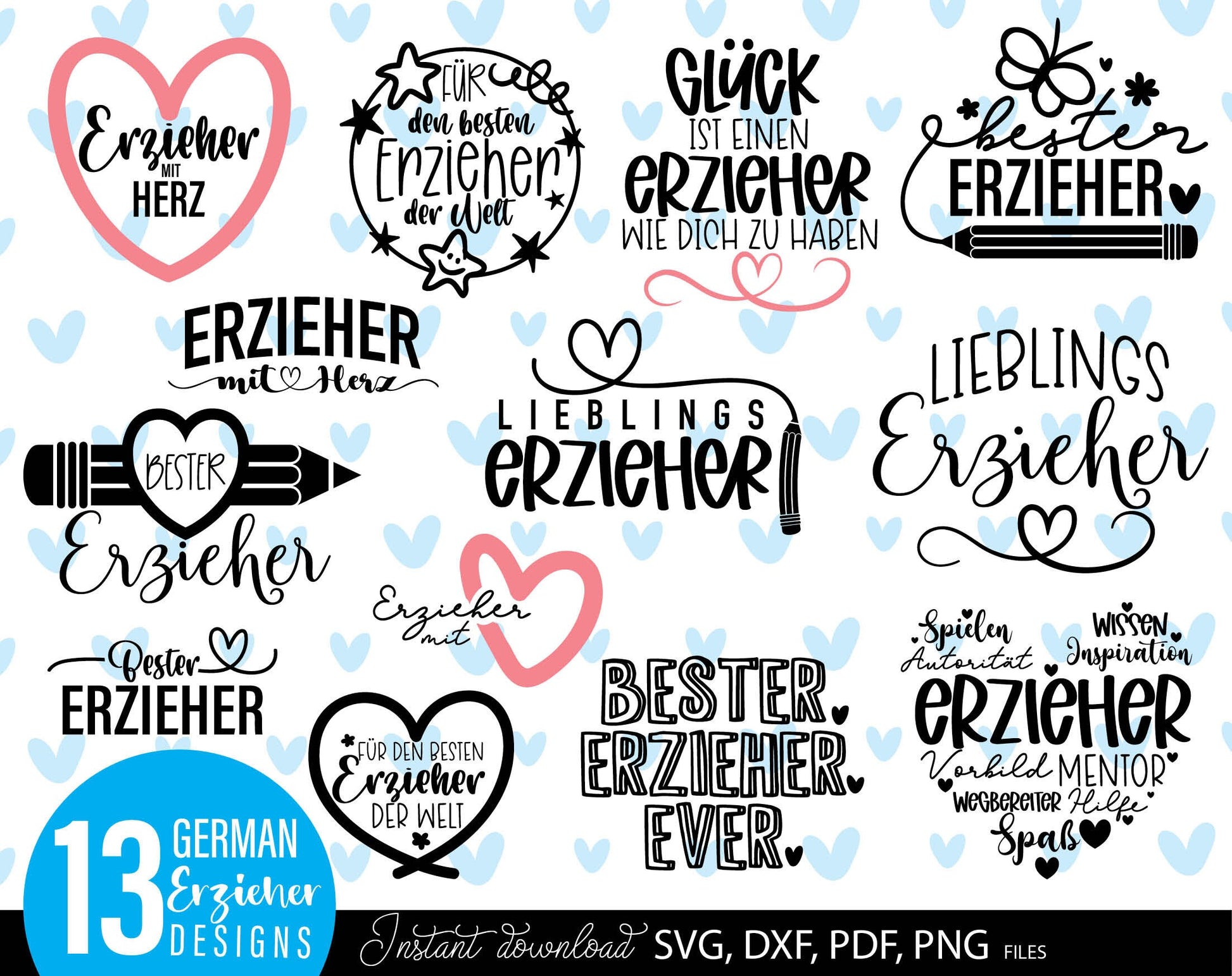 German Erzieherin Plotter File Bundle. SVG DXF PDF PNG files included. Compatible with Cricut, Silhouette or other equipment. Cut from vinyl, use for sublimation or laser cut projects as well. Buy now for a good price and enjoy!