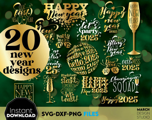 Happy New Year 2025 SVG Bundle | Hand Lettered New Year Ornaments SVG | New Years SVG | New Year Sublimation | New Year Quotes Svg | Png Dxf