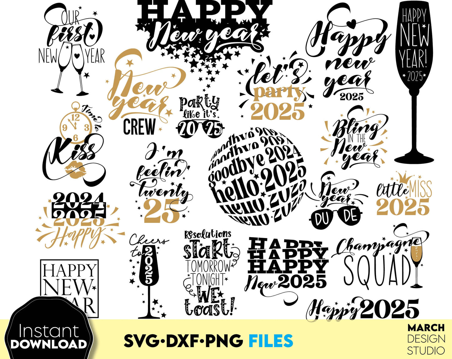 Happy New Year 2025 SVG Bundle | Hand Lettered New Year Ornaments SVG | New Years SVG | New Year Sublimation | New Year Quotes Svg | Png Dxf