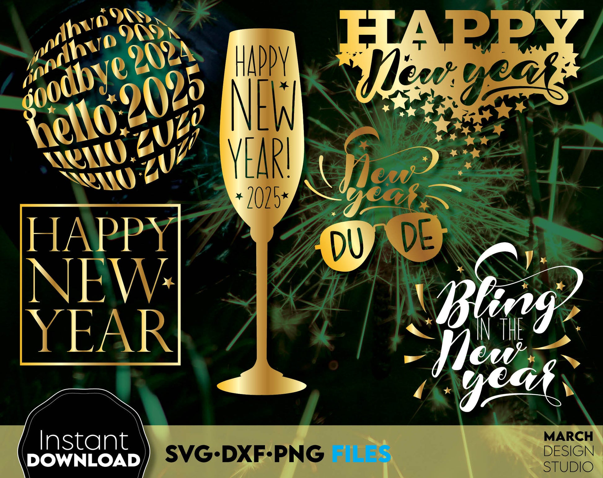 Happy New Year 2025 SVG Bundle | Hand Lettered New Year Ornaments SVG | New Years SVG | New Year Sublimation | New Year Quotes Svg | Png Dxf