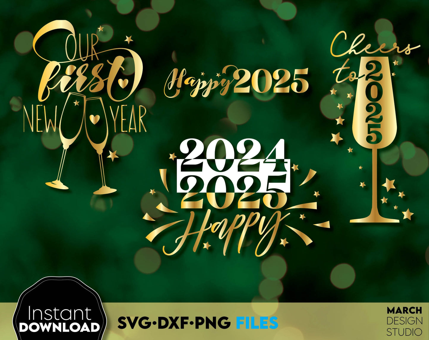 Happy New Year 2025 SVG Bundle | Hand Lettered New Year Ornaments SVG | New Years SVG | New Year Sublimation | New Year Quotes Svg | Png Dxf