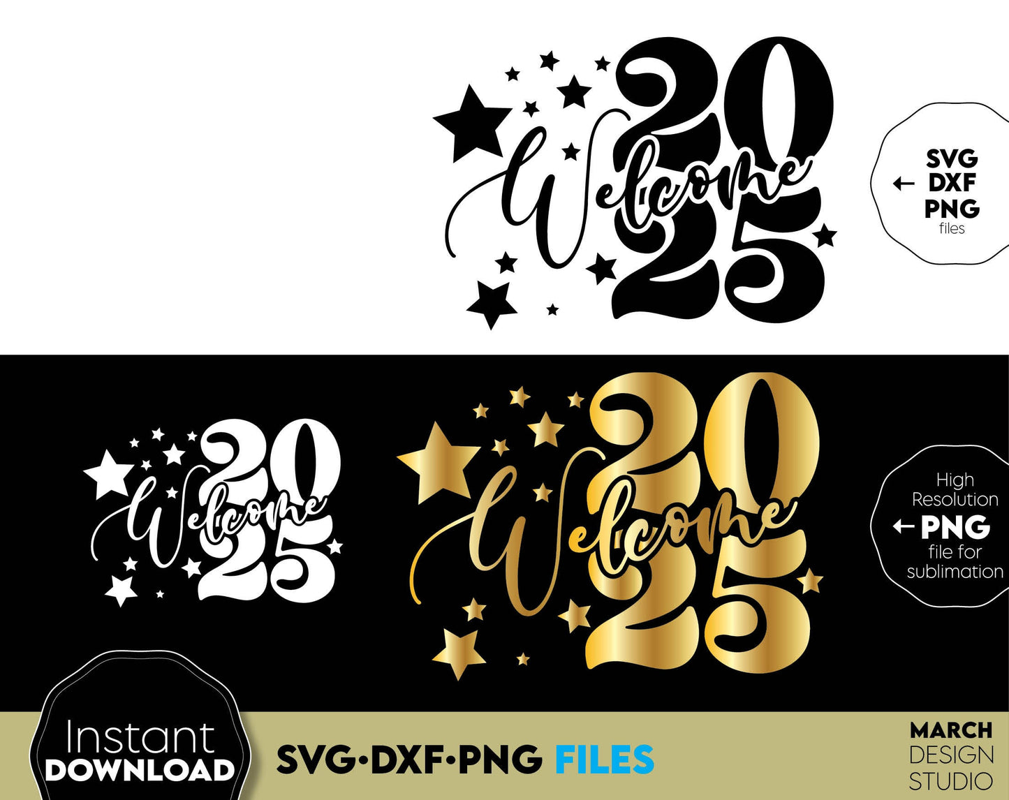 Happy New Year 2025 SVG Bundle | Hand Lettered New Year Ornaments SVG | New Years SVG | New Year Sublimation | New Year Quotes Svg | Png Dxf