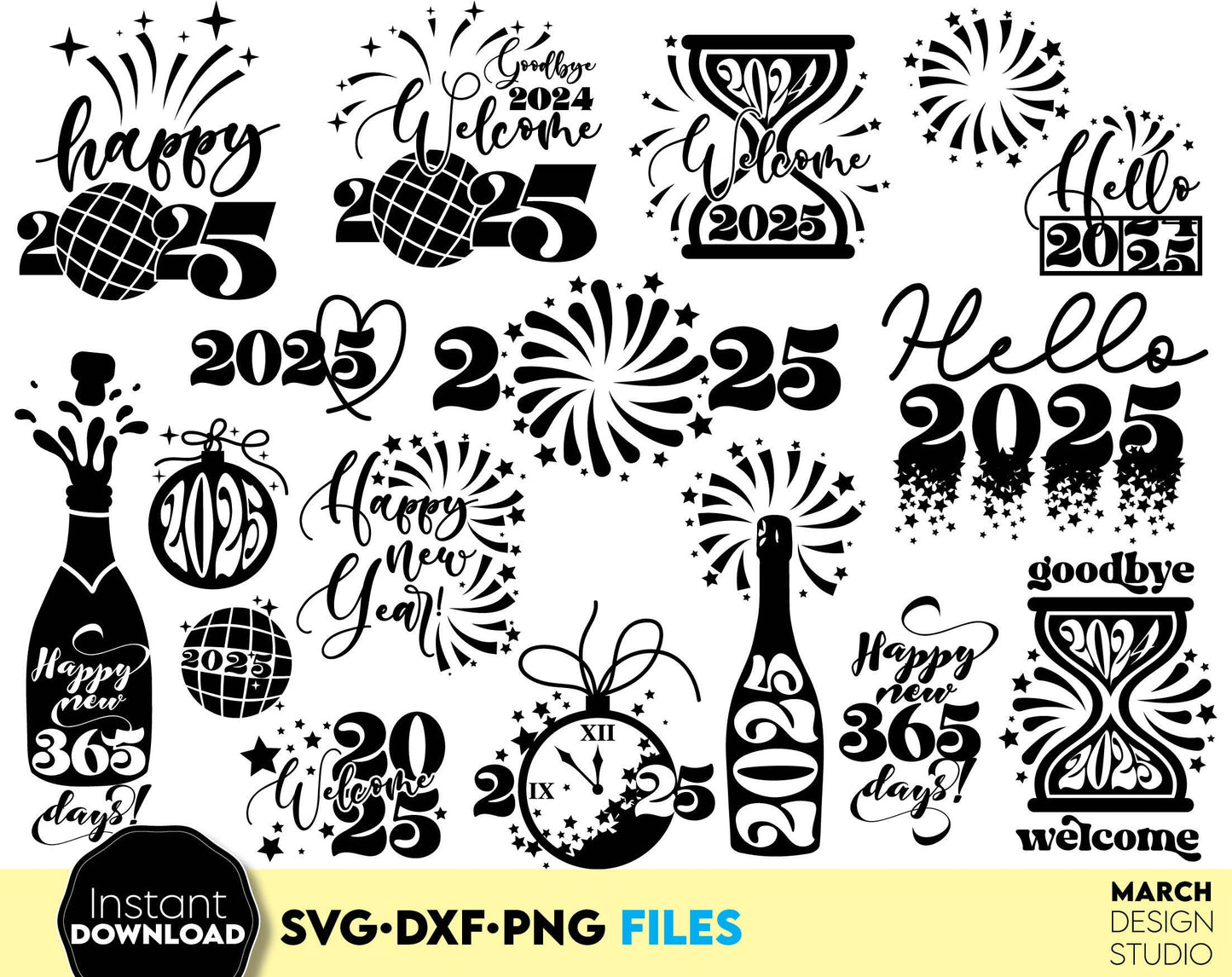 Happy New Year 2025 SVG Bundle | Hand Lettered New Year Ornaments SVG | New Years SVG | New Year Sublimation | New Year Quotes Svg | Png Dxf