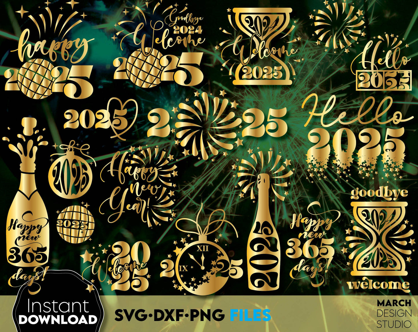 Happy New Year 2025 SVG Bundle | Hand Lettered New Year Ornaments SVG | New Years SVG | New Year Sublimation | New Year Quotes Svg | Png Dxf