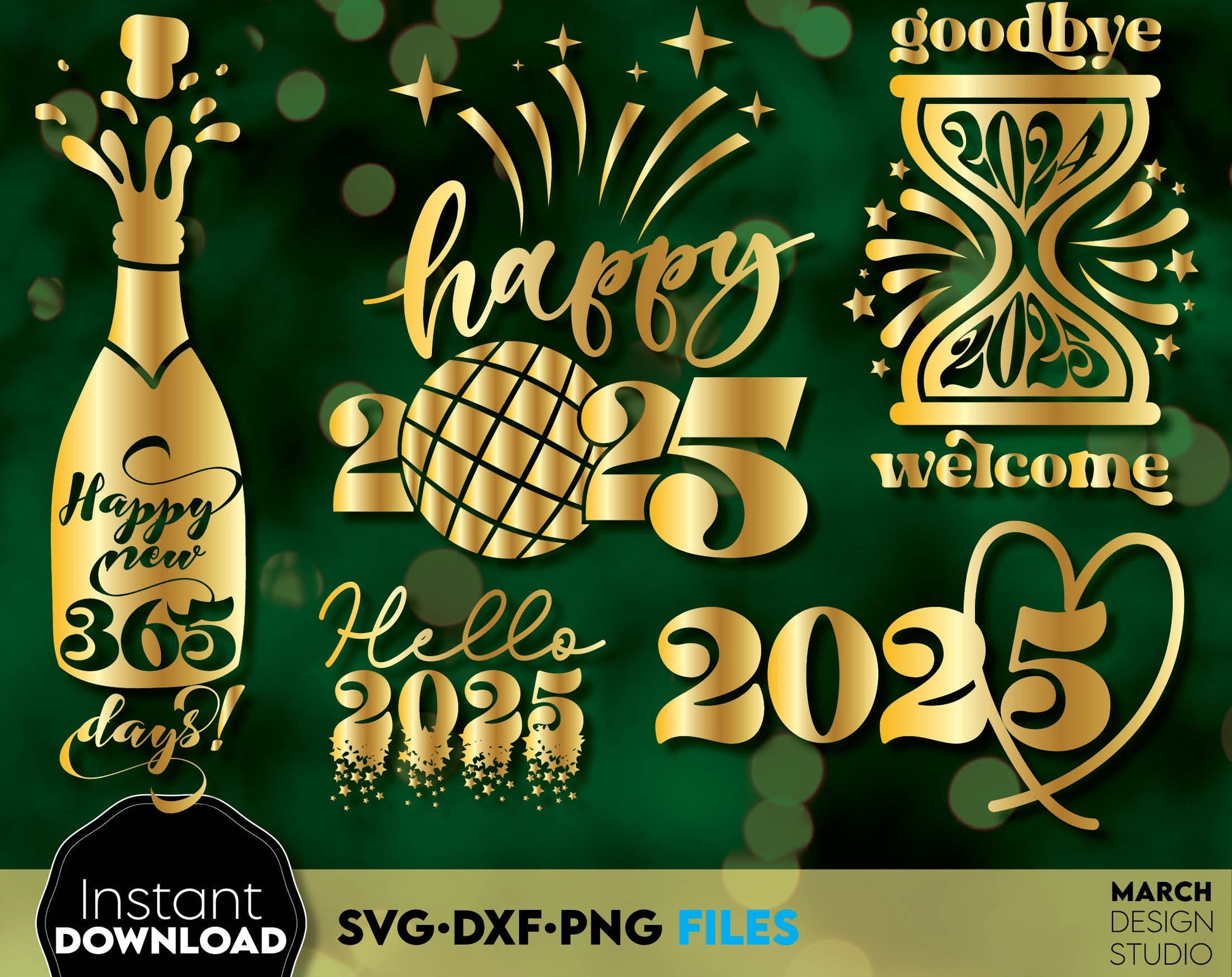 Happy New Year 2025 SVG Bundle | Hand Lettered New Year Ornaments SVG | New Years SVG | New Year Sublimation | New Year Quotes Svg | Png Dxf