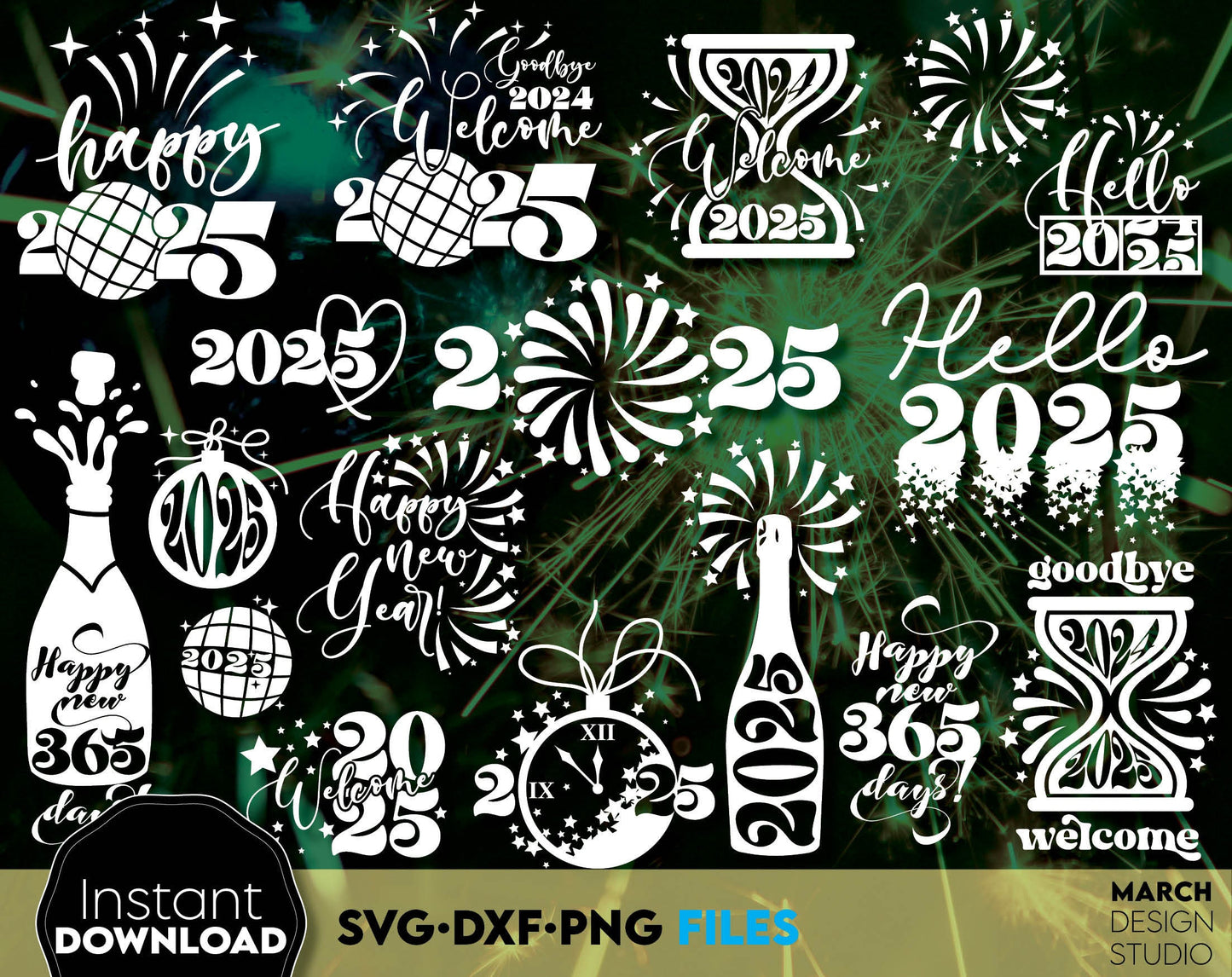 Happy New Year 2025 SVG Bundle | Hand Lettered New Year Ornaments SVG | New Years SVG | New Year Sublimation | New Year Quotes Svg | Png Dxf