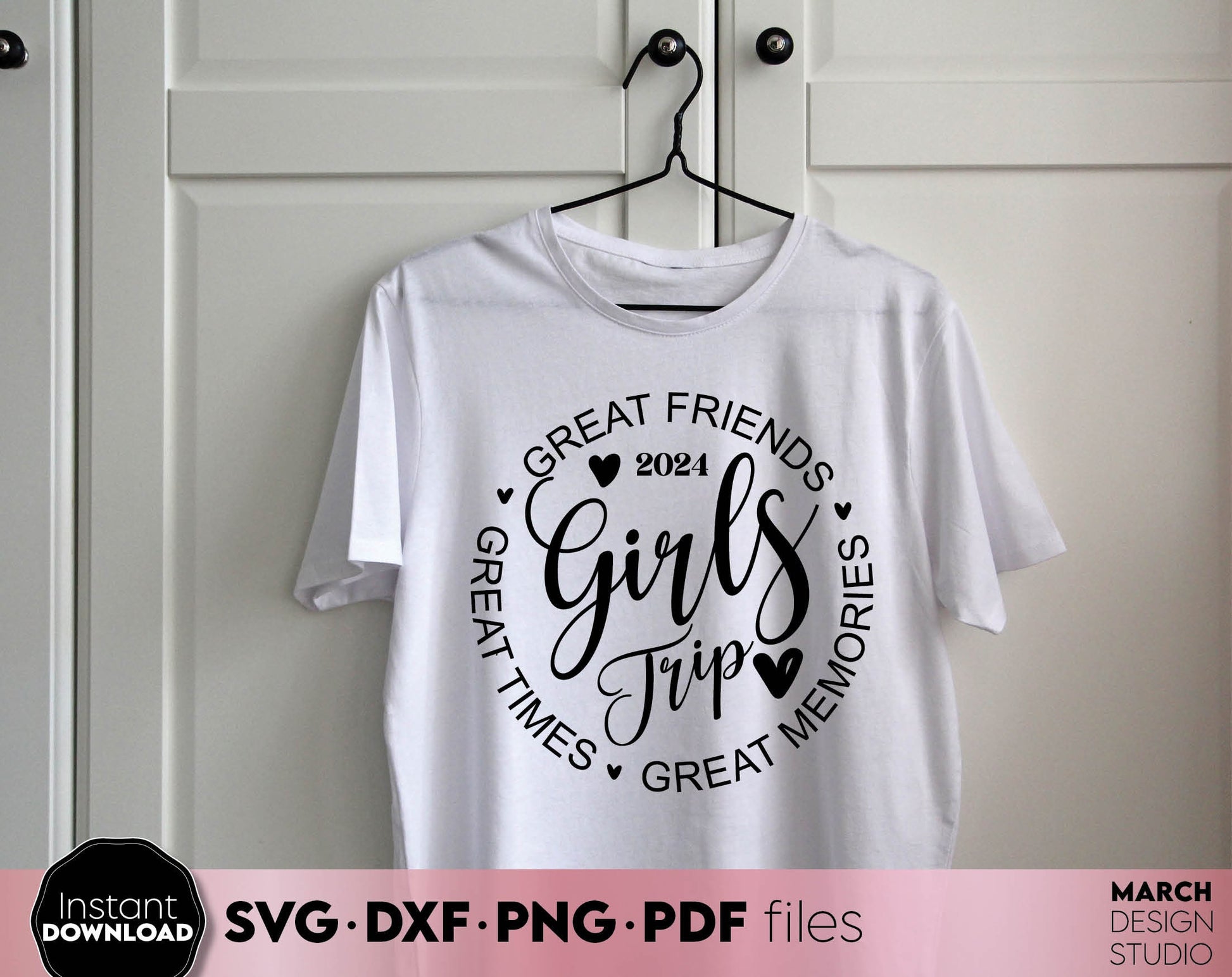 Great Friends Great Times Great Memories Girls Trip 2024 Matching Shirts design. SVG PNG DXF PDF files included. Compatible with Cricut, Silhouette or other equipment. Cut from vinyl, use for sublimation or laser cut/ grave projects. Buy now, enjoy!