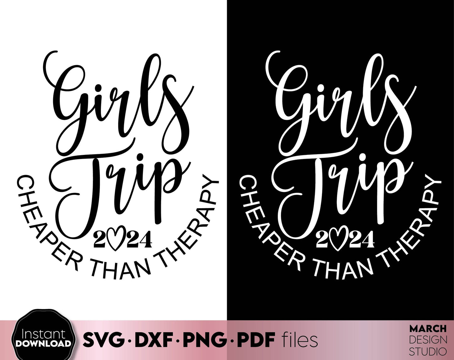 Girls Trip Matching Shirts design with Cheaper than therapy quote. SVG PNG EPS DXF JPG files included. Compatible with Cricut, Silhouette or other equipment. Cut from vinyl, use for sublimation or laser cut/ grave projects. Buy now for a good price!