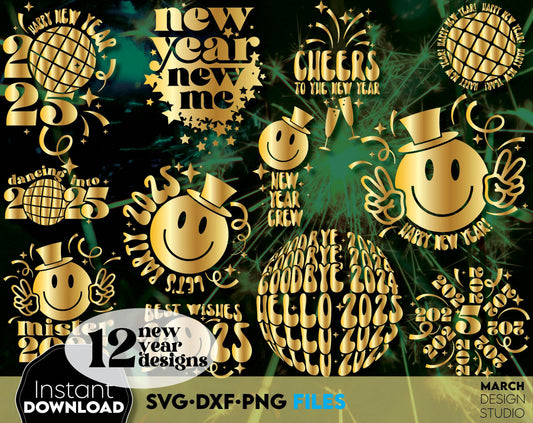 Happy New Year 2025 SVG Bundle | Hand Lettered New Year Ornaments SVG | New Years SVG | New Year Sublimation | New Year Quotes Svg | Png Dxf